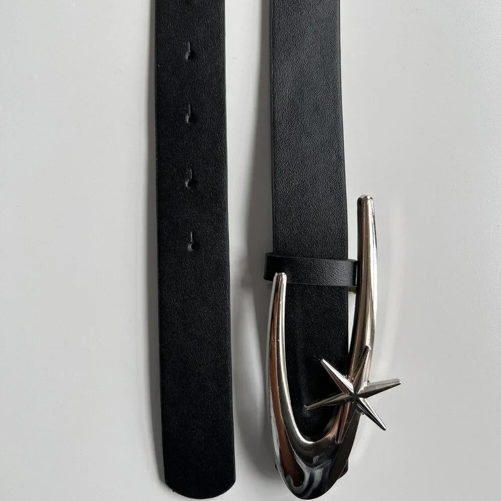 y2k 2000s chrome shooting star futuristic emblem black & silver grunge emo belt - Picture 6 of 7